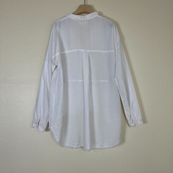 Cloth & Stone Women's Size M White Frayed Hem Button Down Tunic Shirt Boho - Picture 5 of 15